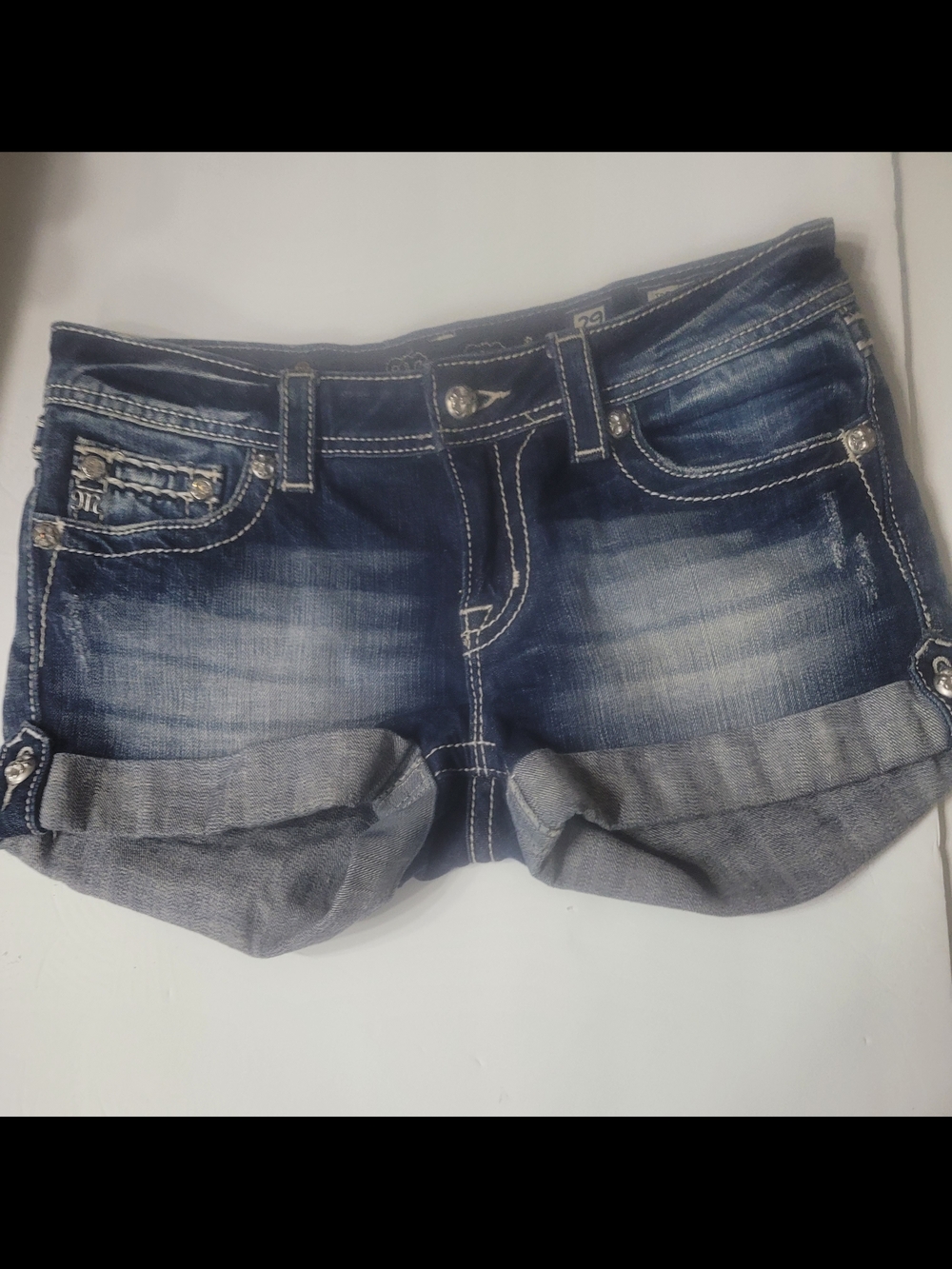 Miss Me Dark Blue Rolled Cuff Denim Shorts